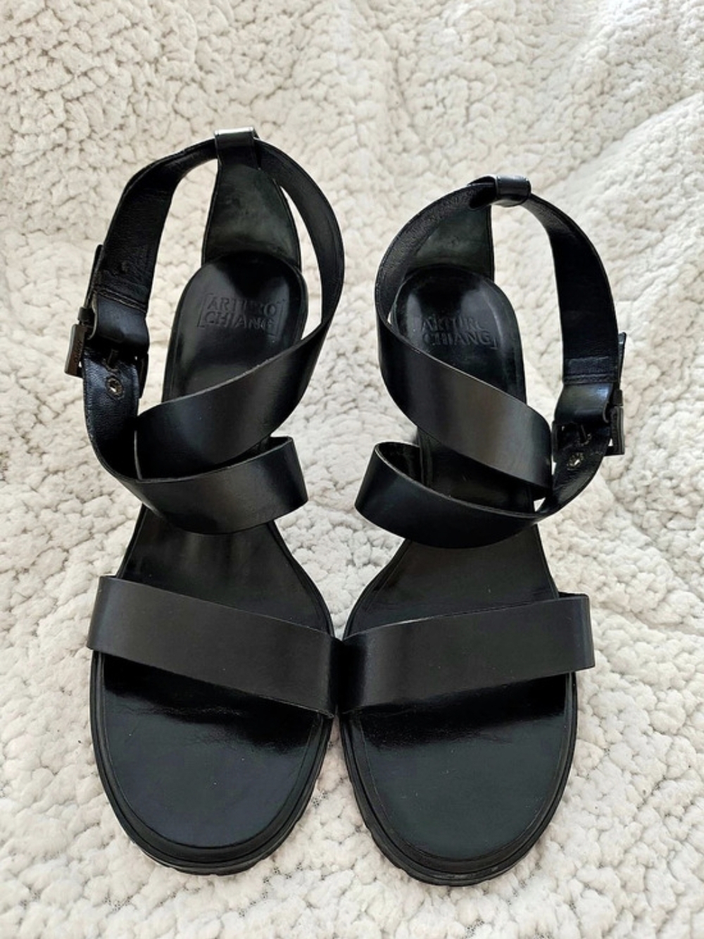 Vintage Leather Arturo Chiang Black Strappy Heeled Sandals 7 1/2